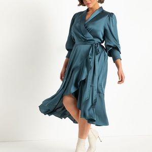 ELOQUII Satin Bishop Dress Worn 1x Stargazer Color
